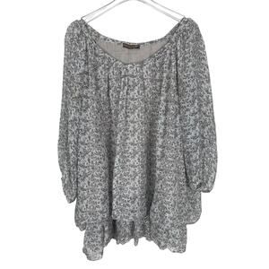 Piazza Roma Silk Chiffon Floral Tunic Top Dainty Indie Boho Prairie Gray Small